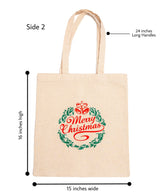 merry christmas cotton tote bag with long handle with size